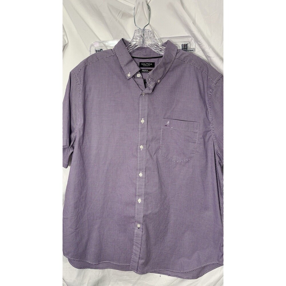 Nautica Flex Wrinkle Resistant Button Down Purple & White Micro Check Size XXL